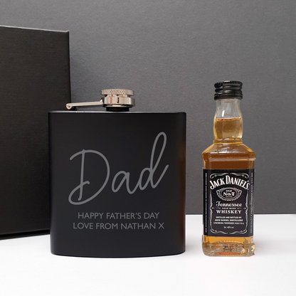 Personalised Free Text Hipflask and Whisky Miniature Set